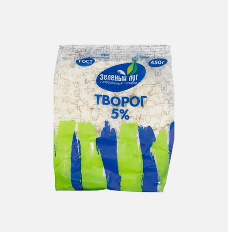 Творог Зеленый луг 5% пл/пак 450г
