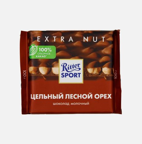 Шоколад Риттер Спорт молочный Цельный лесной орех 100г
