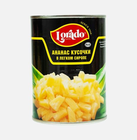 Ананасы Лорадо кусочки в лёгком сиропе ж/б 580мл