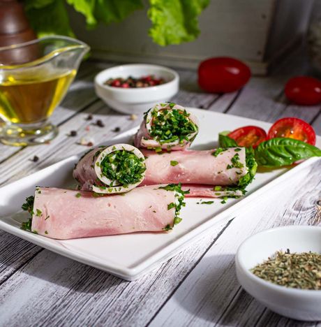 Рулетики из ветчины с крабовой начинкой вес