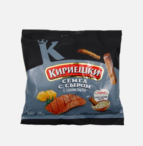 Сухарики Кириешки Сыр и семга пл/пак 60г+Соус Тар-тар 25г