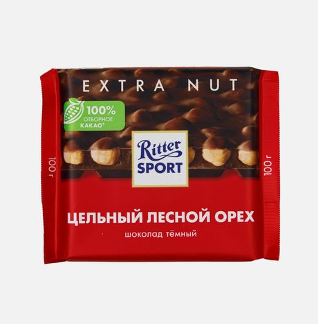 Шоколад Риттер Спорт темный Цельный лесной орех 100г