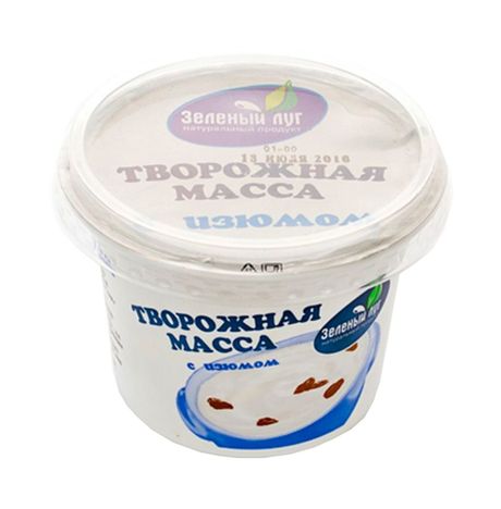 Масса творожная Зеленый луг с сахаром и изюмом 9% пл/ст 180г