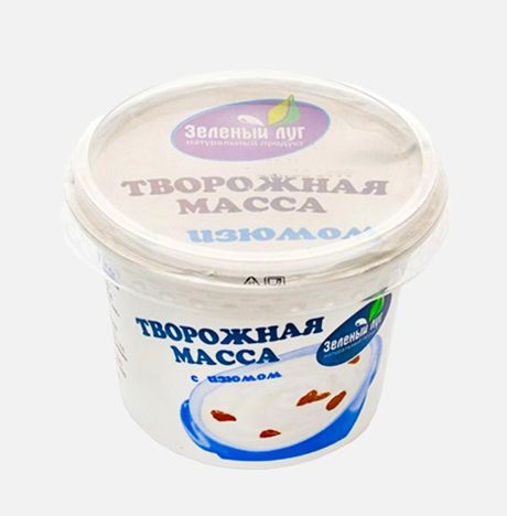 Масса творожная Зеленый луг с сахаром и изюмом 9% пл/ст 180г