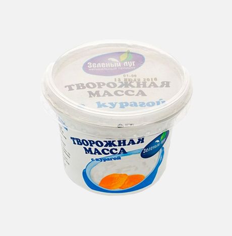 Масса творожная Зеленый луг с сахаром и курагой 9% пл/ст 180г