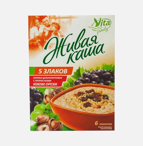 Хлопья Вита Живая каша 5 злаков Изюм и орехи к/к 6*35г