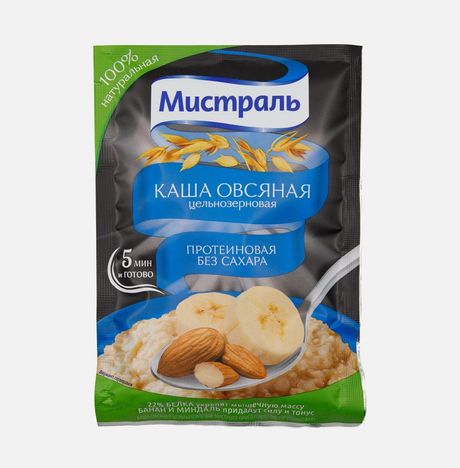 Каша Мистраль овсяная Протеиновая цельнозерновая без сахара 40г