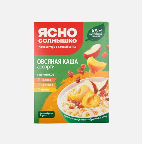 Каша Ясно солнышко овсяная Ассорти абрикос/яблоко/изюм 270г