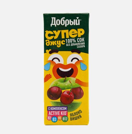 Сок Добрый Супер Джус Яблоко/вишня Актив кид т/п 0,2л