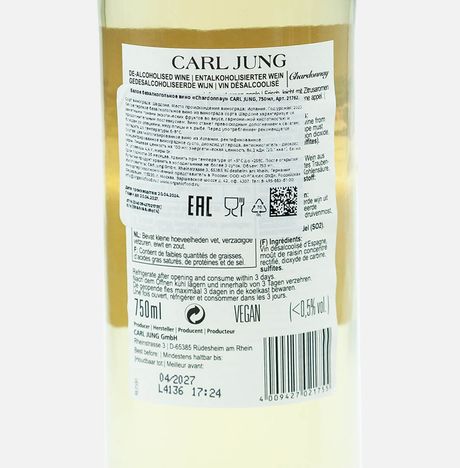 Вино Карл Джунг Шардоне б/алк бел ст/б 0,75л
