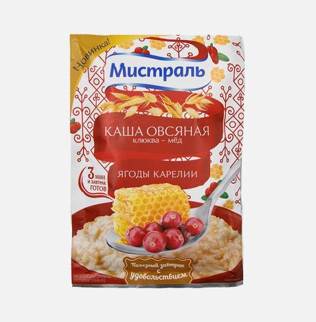 Каша Мистраль овсяная клюква-мед Ягоды Карелии цельнозерн пл/уп 40г