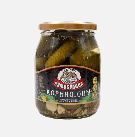 Корнишоны Скатерть-Самобранка Хрустящие маринованные ст/б 680г