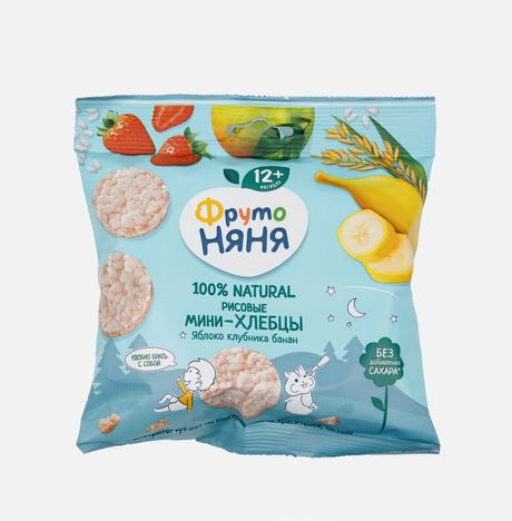 Мини-хлебцы ФрутоНяня рисовые Яблоко/клубника/банан с 12мес 30г