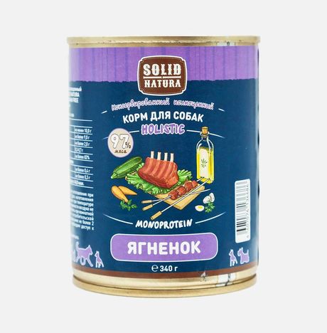 Корм Солид Натура Холистик д/собак Ягнёнок ж/б 340г