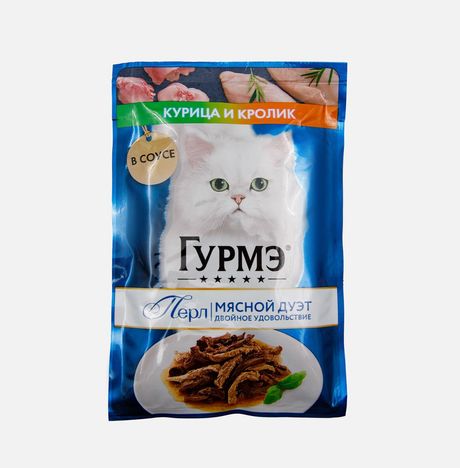 Корм Гурмэ Перл Мясной дуэт Кролик/курица в соусе пауч 75г