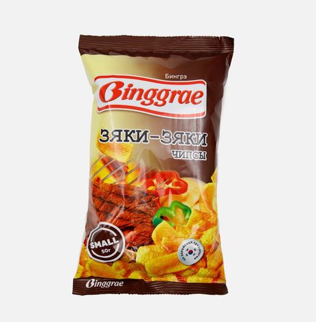Чипсы Бингрэ Зяки-Зяки с пикантным вкусом жар говядины 50г