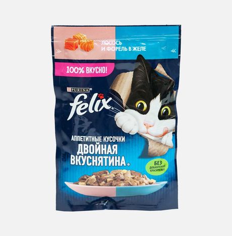 Корм Феликс Двойная Вкуснятина лосось/форель в желе пауч 75г