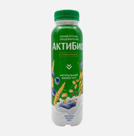 Биойогурт АктиБио Черника/Злаки/Лён обогащенный 1.6% пл/б 260г