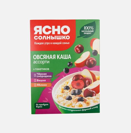 Каша Ясно солнышко овсяная Ассорти чер смор/вишня/яблоко 6*45г 270г