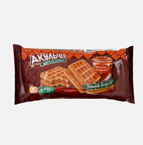 Вафли Акульчев Венские со вкусом вареной сгущенки 100г