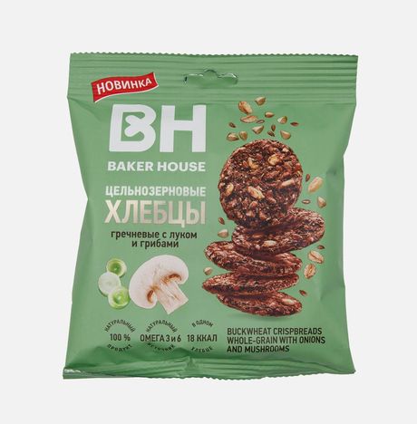 Хлебцы Бейкер Хаус цельнозерновые гречневые с луком/грибами 50г