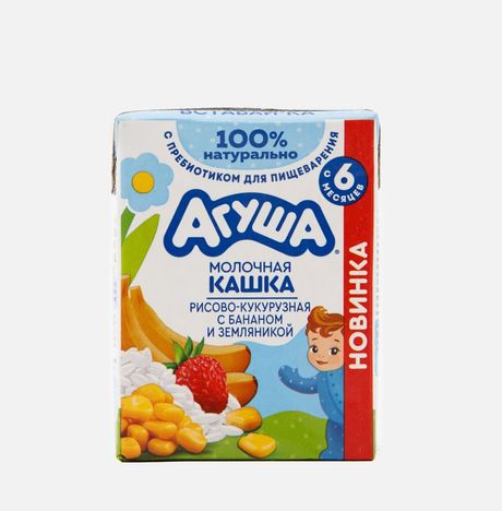Каша Агуша Рисово-кукурузная молоч банан/землян с 6мес 2.7% 200мл/210г