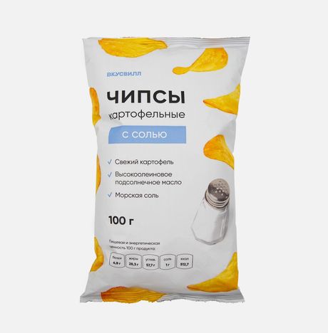 Чипсы Вкусвилл картофельные с солью 100г