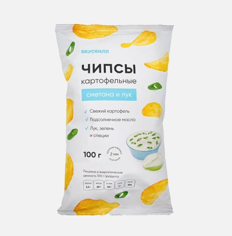 Чипсы Вкусвилл Сметана-лук картофельные 100г