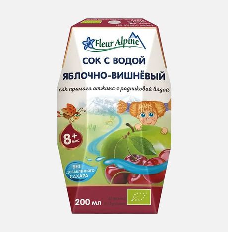 Сок Флер Альпин Яблочно-вишневый прям отж с родн водой с 8мес 200мл