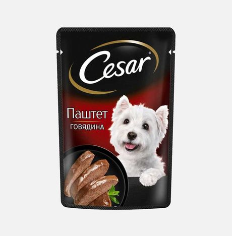 Корм Цезарь Говядина паштет д/собак пауч 80г