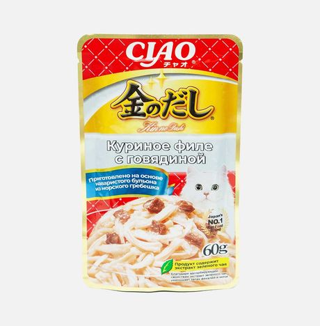 Корм Инаба д/кош Киннодаши Куриное филе/говядина в желе пауч 60г