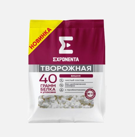 Продукт творож Экспонента Вишня обезжиренный без сахара пл/пак 250г
