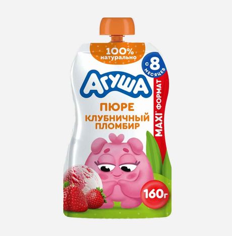 Пюре Агуша Клубничный пломбир гомогениз с 8мес дой/пак 160г