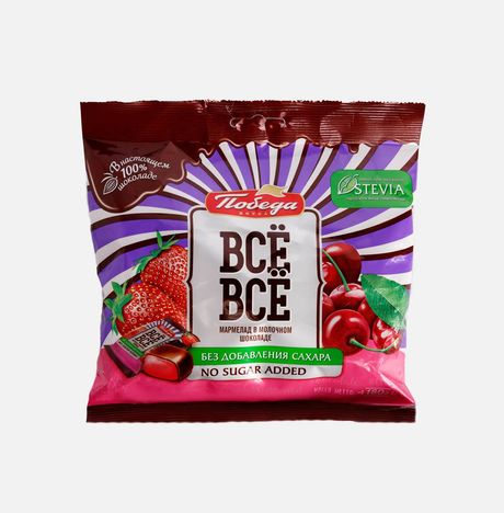 Конфеты Победа вкуса Всё-всё желейн вишня/клубника в шокол б/сах 180г