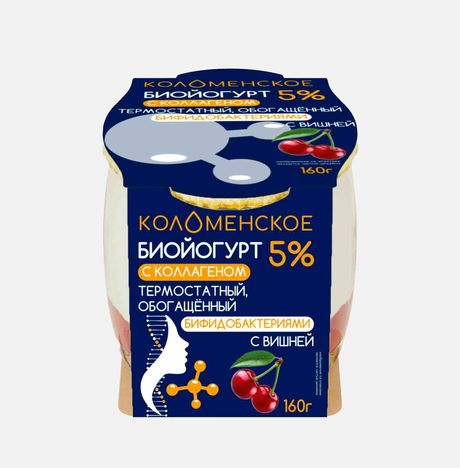 Биойогурт Коломенский Вишня с коллагеном термостат 5% ст/б 160г
