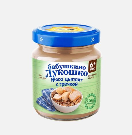Пюре Бабушкино лукошко Курочка Ряба с гречкой 6мес ст/б 100г