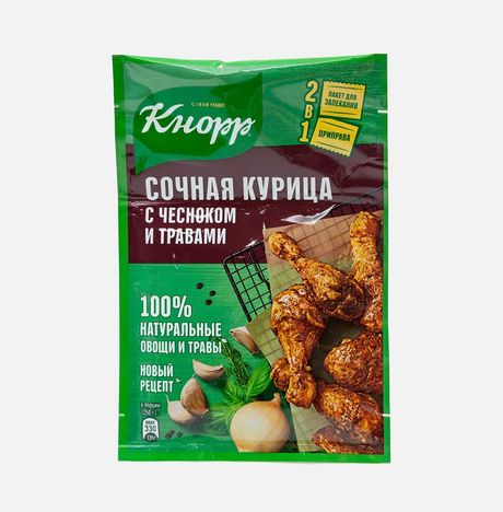 Смесь Кнорр На второе Сочная курица с чесн/трав+пак/д/запекания 27г