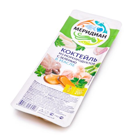 Коктейль Меридиан из морепродуктов в масле с зеленью 200г