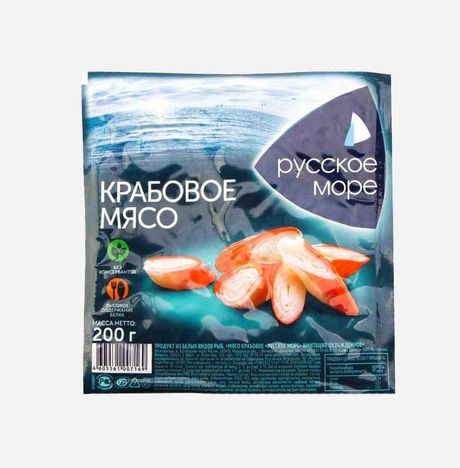 Крабовое мясо Русское море имитир охлажденное 200г