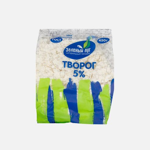 Творог Зеленый луг 5% пл/пак 450г