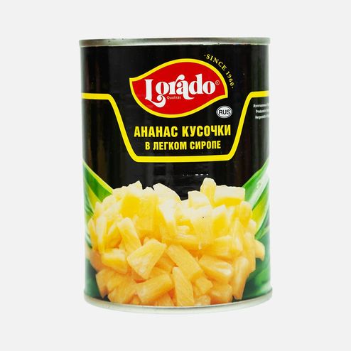 Ананасы Лорадо кусочки в лёгком сиропе ж/б 580мл