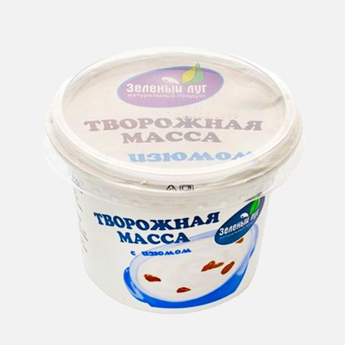 Масса творожная Зеленый луг с сахаром и изюмом 9% пл/ст 180г