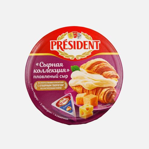 Сыр плавлПрезидентСырнКоллекц чеддер/сливочный/мааздам45% к/к140г
