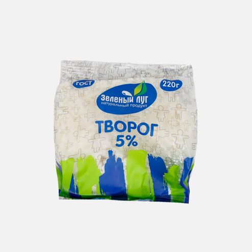 Творог Зеленый луг 5% пл/пак 220г