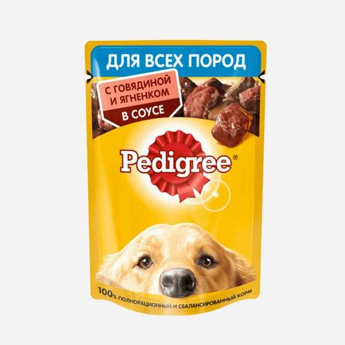Корм Педигри д/взрослых собак Говядина/ягненок в соусе пауч 85г