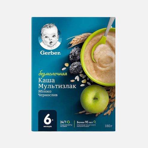 Каша Гербер Мультизлак Яблоко Чернослив безмолоч с 6мес 180г