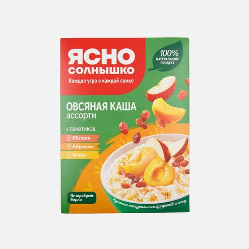 Каша Ясно солнышко овсяная Ассорти абрикос/яблоко/изюм 270г