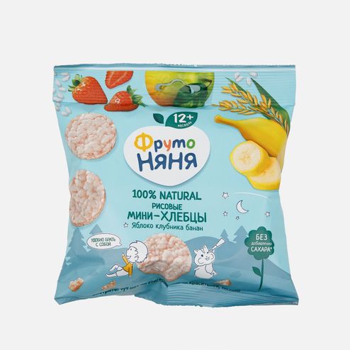 Мини-хлебцы ФрутоНяня рисовые Яблоко/клубника/банан с 12мес 30г