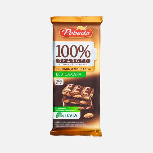Шоколад Победа вкуса Чаржед молоч с цельным миндалем б/сах 90г
