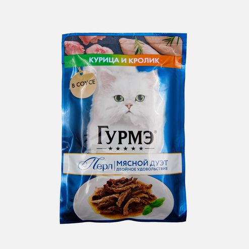 Корм Гурмэ Перл Мясной дуэт Кролик/курица в соусе пауч 75г